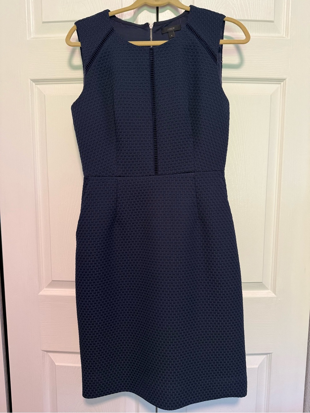 J. Crew Navy Textured Midi Sheath Dress
